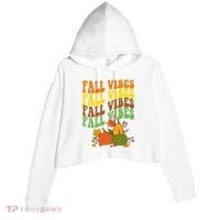 Fall Vibes Season Retro Pumpkin Crop Fleece Hoodie thumb 0