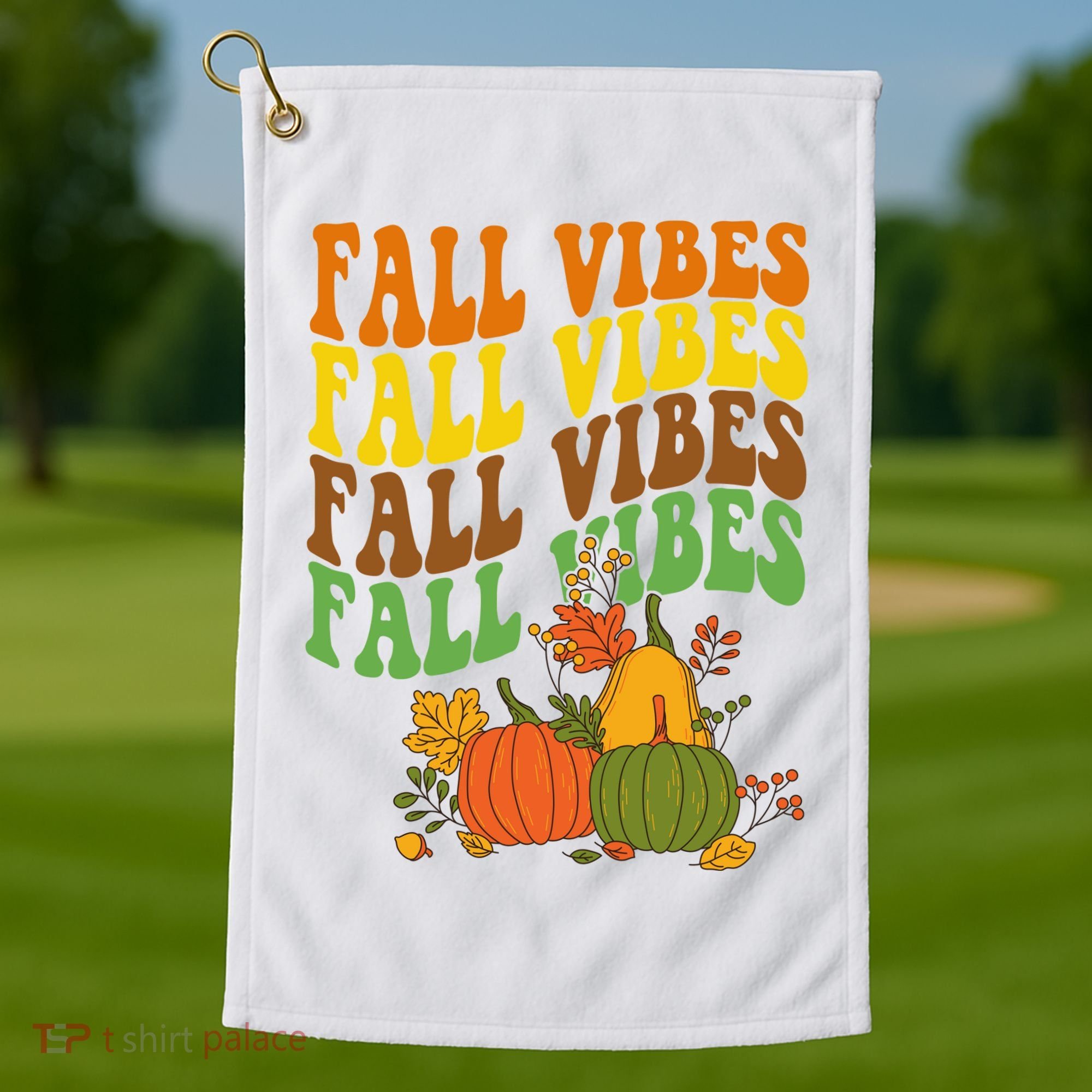 Fall Vibes Season Retro Pumpkin Golf Towel