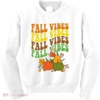 Fall Vibes Season Retro Pumpkin Kids Sweatshirt thumb 0