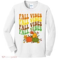 Fall Vibes Season Retro Pumpkin Kids Long Sleeve Shirt thumb 0
