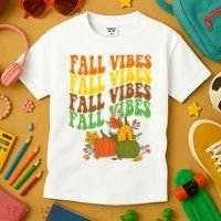 Fall Vibes Season Retro Pumpkin Kids T-Shirt thumb 3