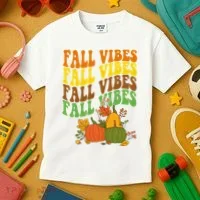 Fall Vibes Season Retro Pumpkin Kids T-Shirt thumb 3
