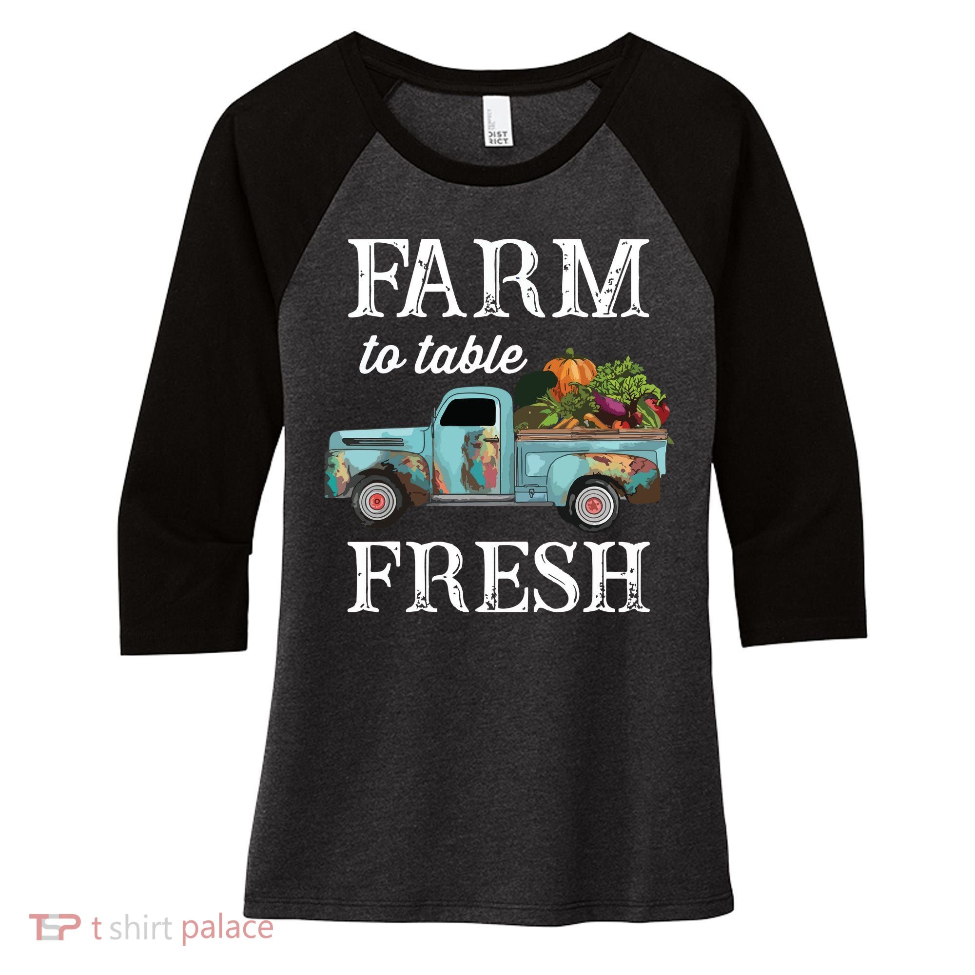 Farm Vegetables Truck Farm To Table Fresh Women's Tri-Blend 3/4-Sleeve Raglan Shirt