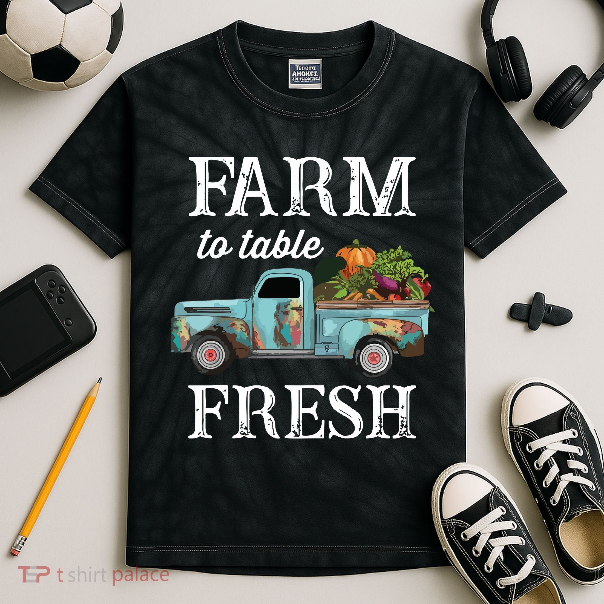 Farm Vegetables Truck Farm To Table Fresh Kids Tie-Dye T-Shirt