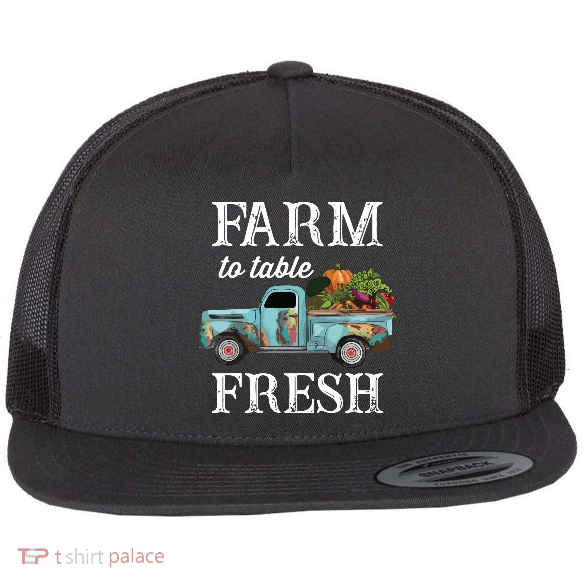 Farm Vegetables Truck Farm To Table Fresh Flat Bill Trucker Hat