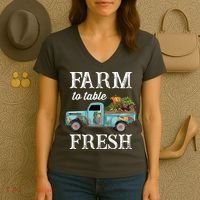 Farm Vegetables Truck Farm To Table Fresh Women's V-Neck T-Shirt thumb 3