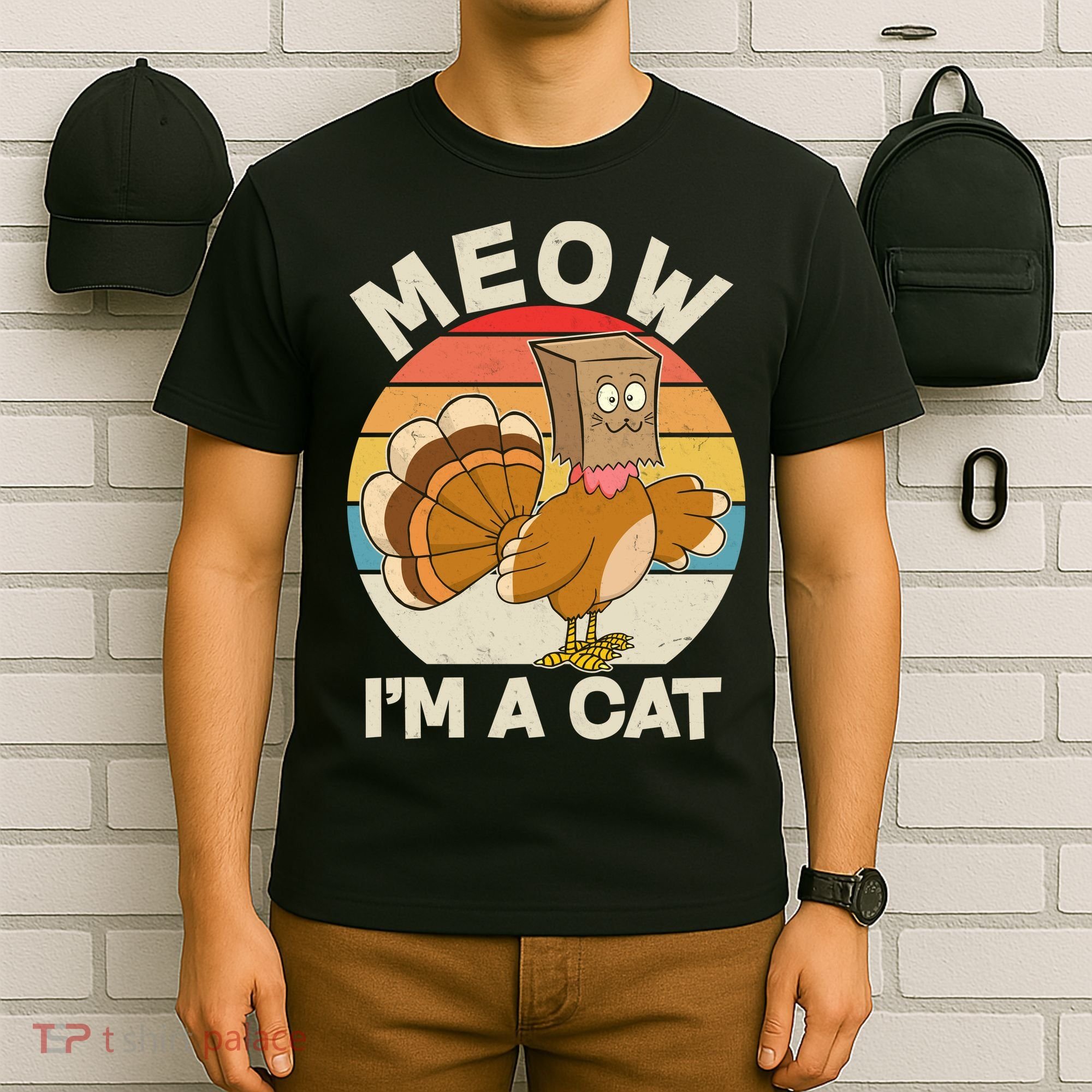 Funny Vintage Thanksgiving Turkey Meow I'm A Cat T-Shirt