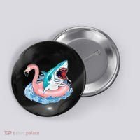 Funny Vacation Time Flamingo SwimTube Shark Button thumb 0
