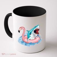 Funny Vacation Time Flamingo SwimTube Shark Coffee Mug thumb 0