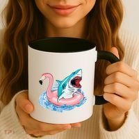 Funny Vacation Time Flamingo SwimTube Shark Coffee Mug thumb 3