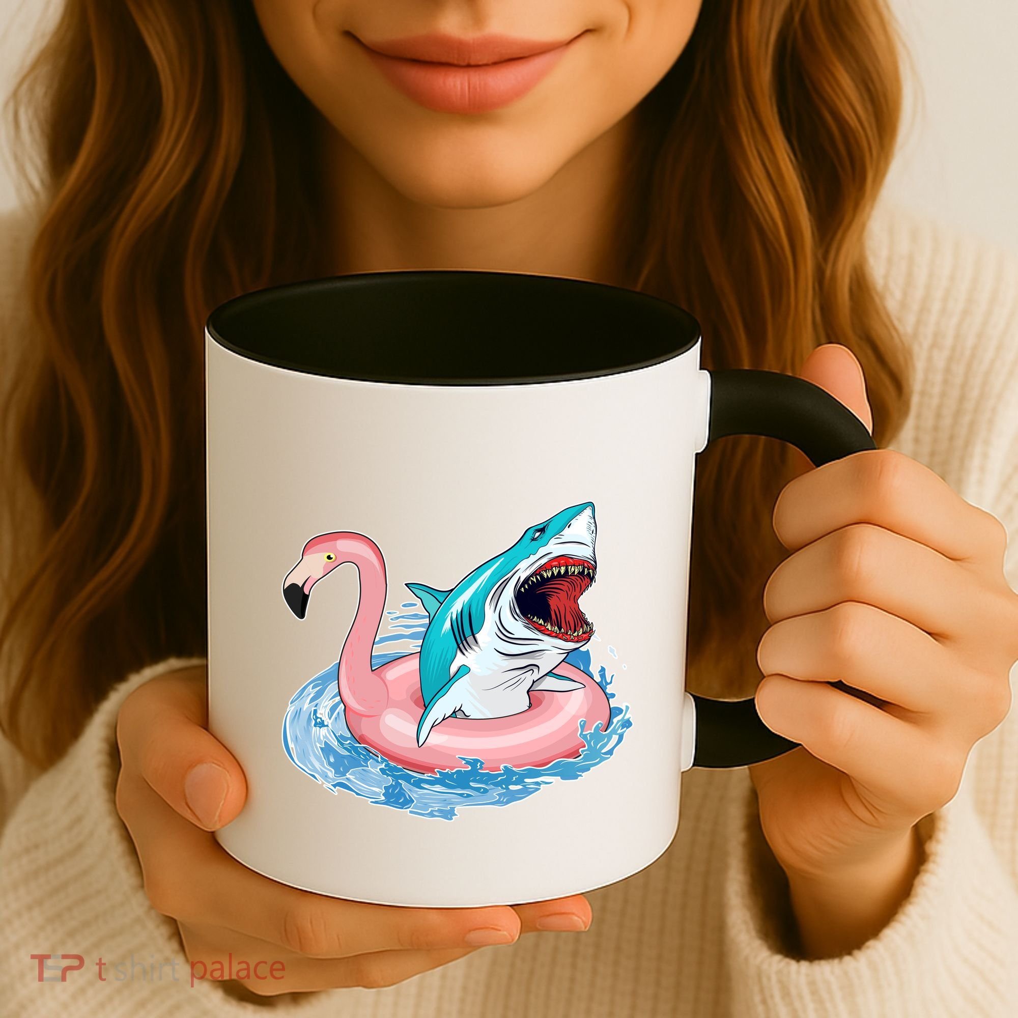 Funny Vacation Time Flamingo SwimTube Shark Coffee Mug