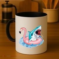 Funny Vacation Time Flamingo SwimTube Shark Coffee Mug thumb 4