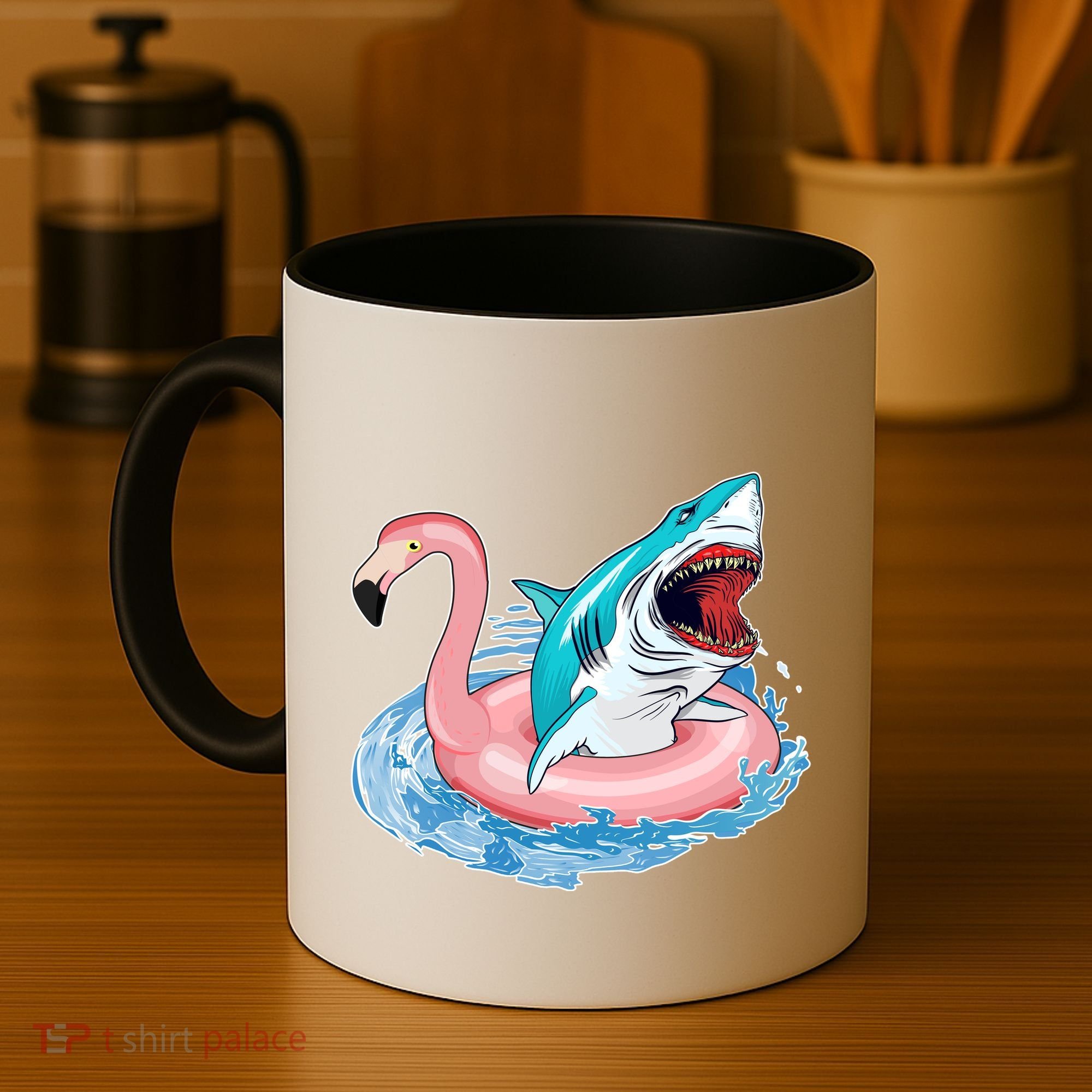 Funny Vacation Time Flamingo SwimTube Shark Coffee Mug