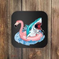 Funny Vacation Time Flamingo SwimTube Shark Coaster thumb 0