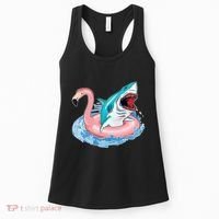 Funny Vacation Time Flamingo SwimTube Shark Women's Tank Top thumb 0