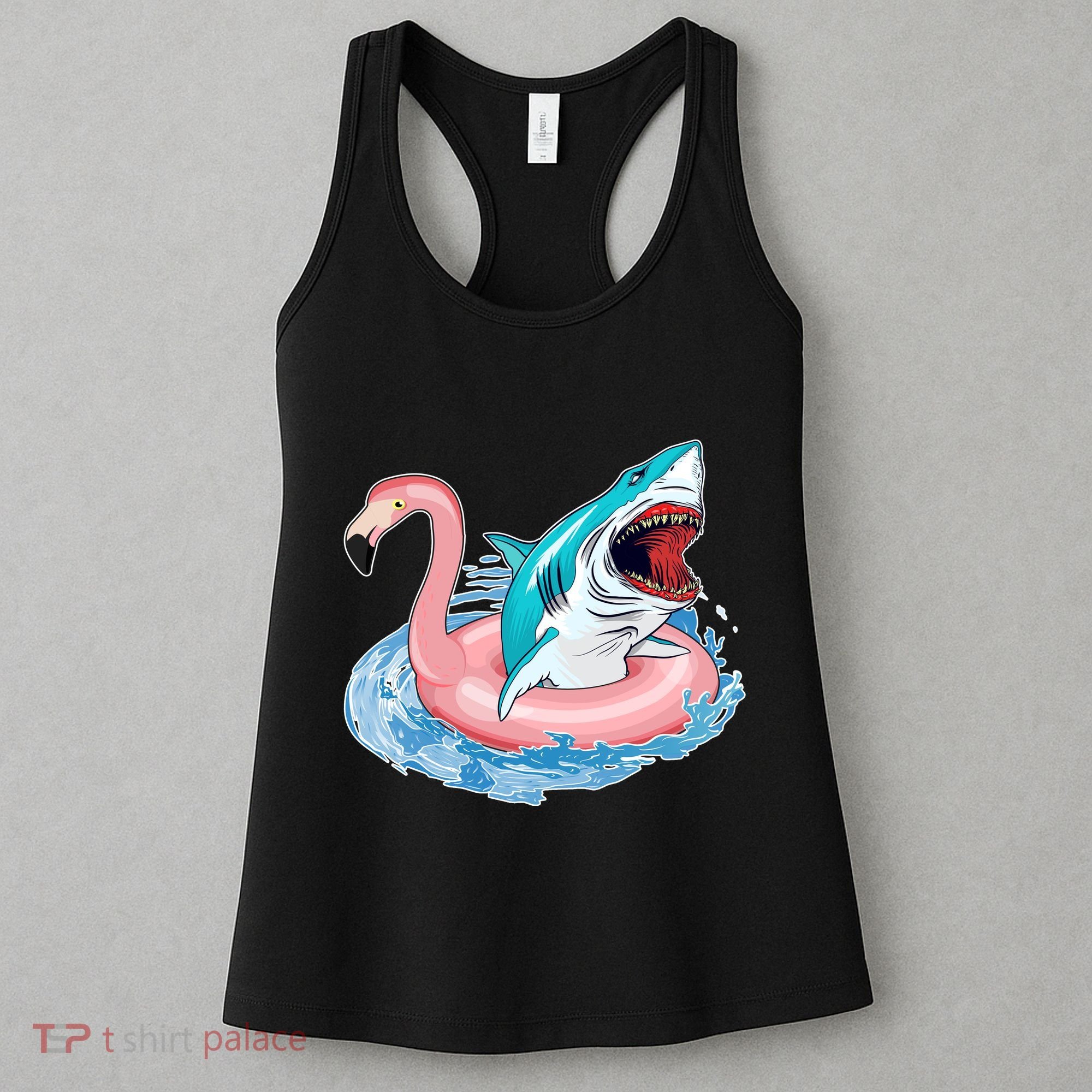 Funny Vacation Time Flamingo SwimTube Shark Women's Tank Top