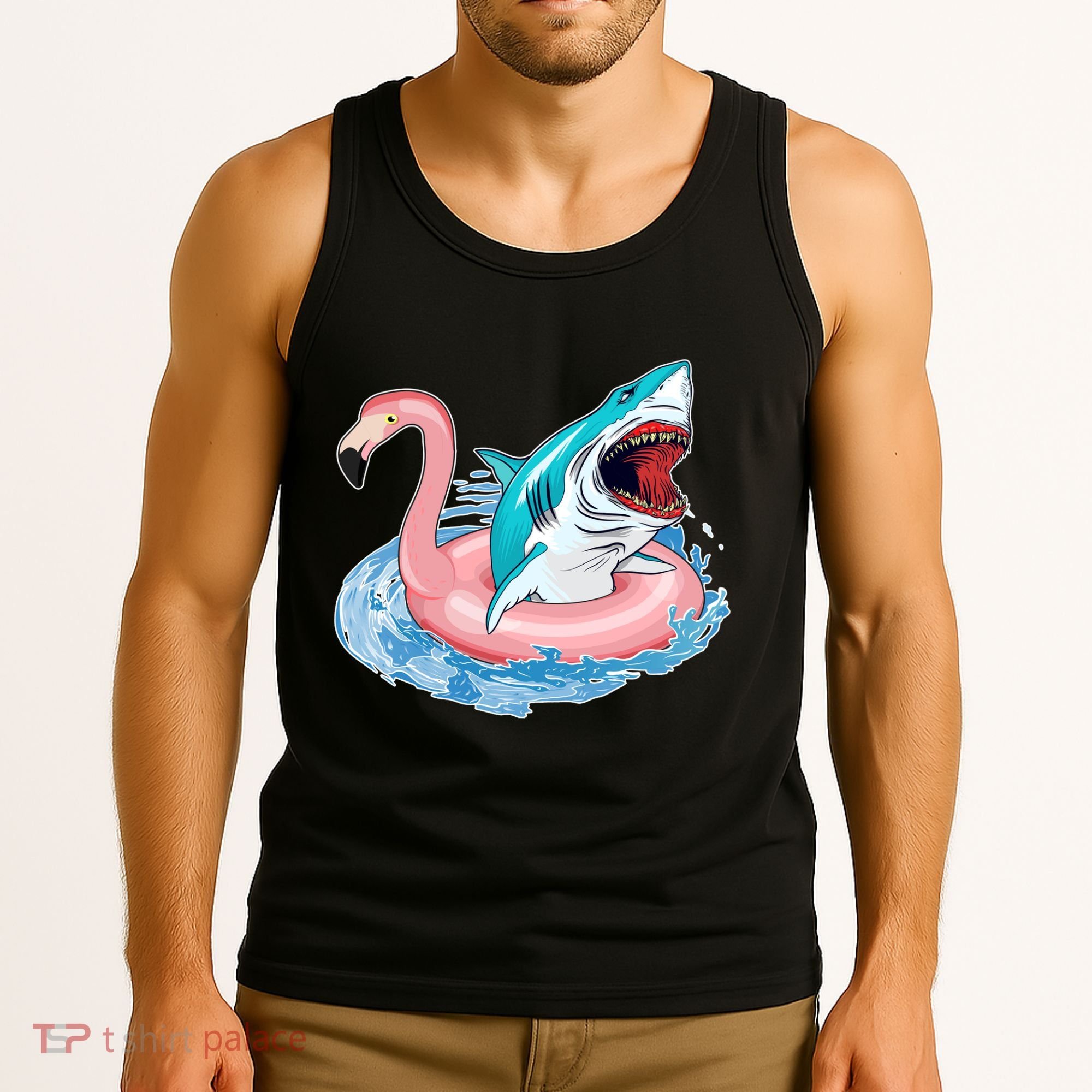 Funny Vacation Time Flamingo SwimTube Shark Tank Top