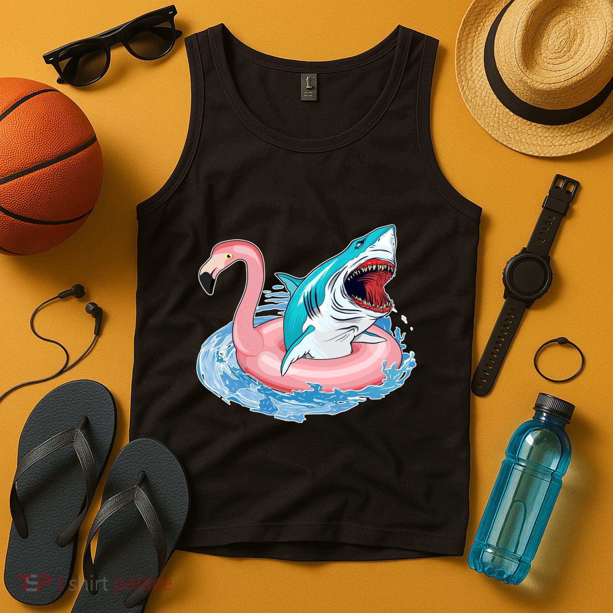 Funny Vacation Time Flamingo SwimTube Shark Tank Top