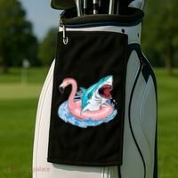 Funny Vacation Time Flamingo SwimTube Shark Golf Towel thumb 2