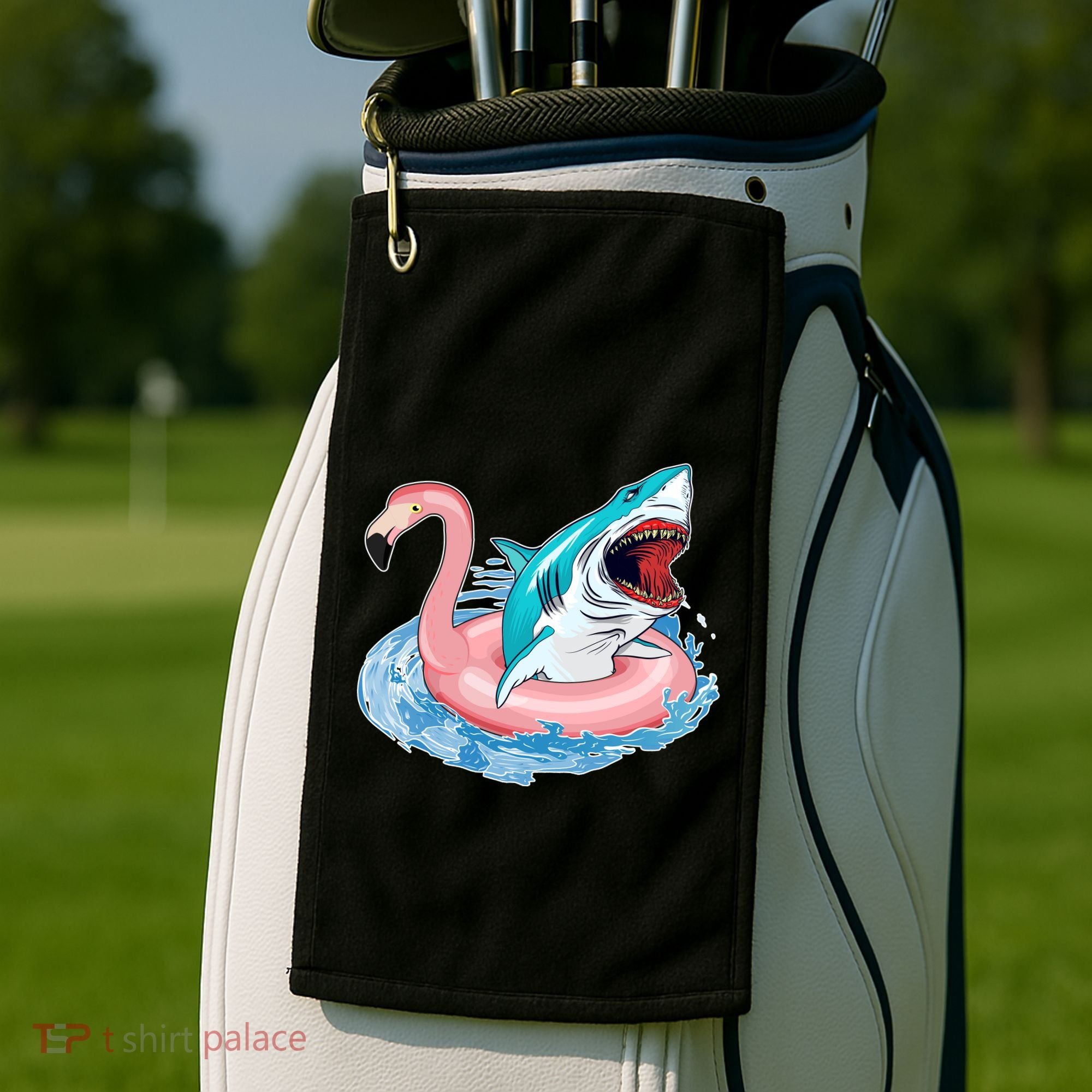 Funny Vacation Time Flamingo SwimTube Shark Golf Towel