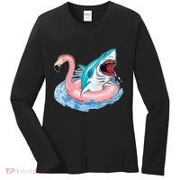 Funny Vacation Time Flamingo SwimTube Shark Women's Long Sleeve Shirt thumb 0