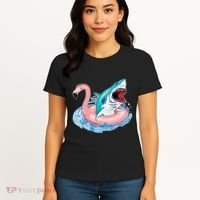Funny Vacation Time Flamingo SwimTube Shark Women's T-Shirt thumb 4