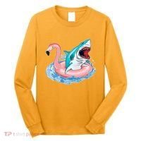 Funny Vacation Time Flamingo SwimTube Shark Long Sleeve Shirt thumb 0