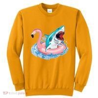 Funny Vacation Time Flamingo SwimTube Shark Sweatshirt thumb 0