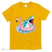 Funny Vacation Time Flamingo SwimTube Shark T-Shirt thumb 0
