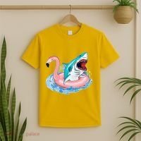 Funny Vacation Time Flamingo SwimTube Shark T-Shirt thumb 2