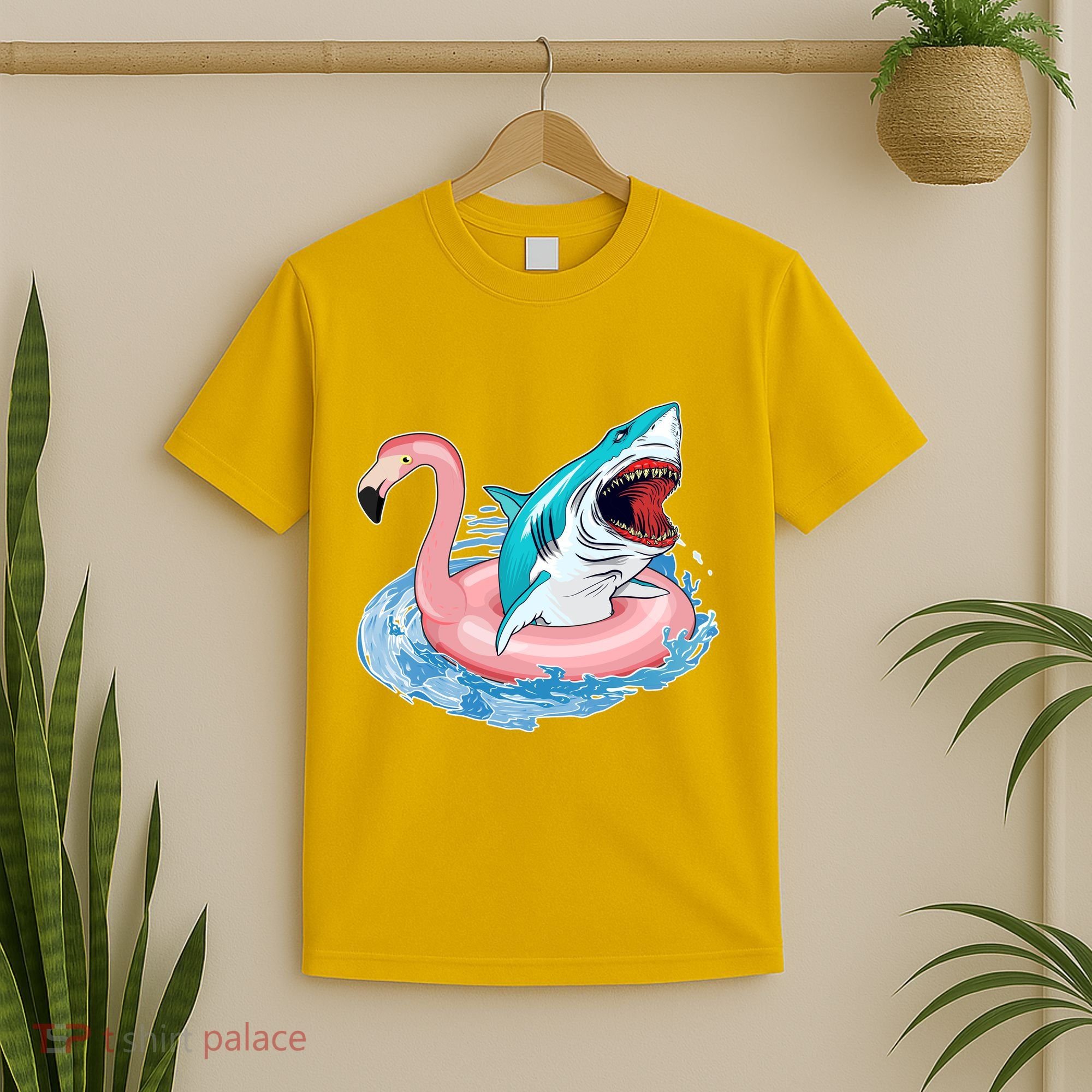 Funny Vacation Time Flamingo SwimTube Shark T-Shirt