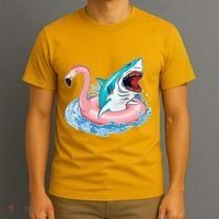 Funny Vacation Time Flamingo SwimTube Shark T-Shirt thumb 3