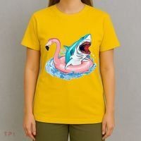 Funny Vacation Time Flamingo SwimTube Shark T-Shirt thumb 4