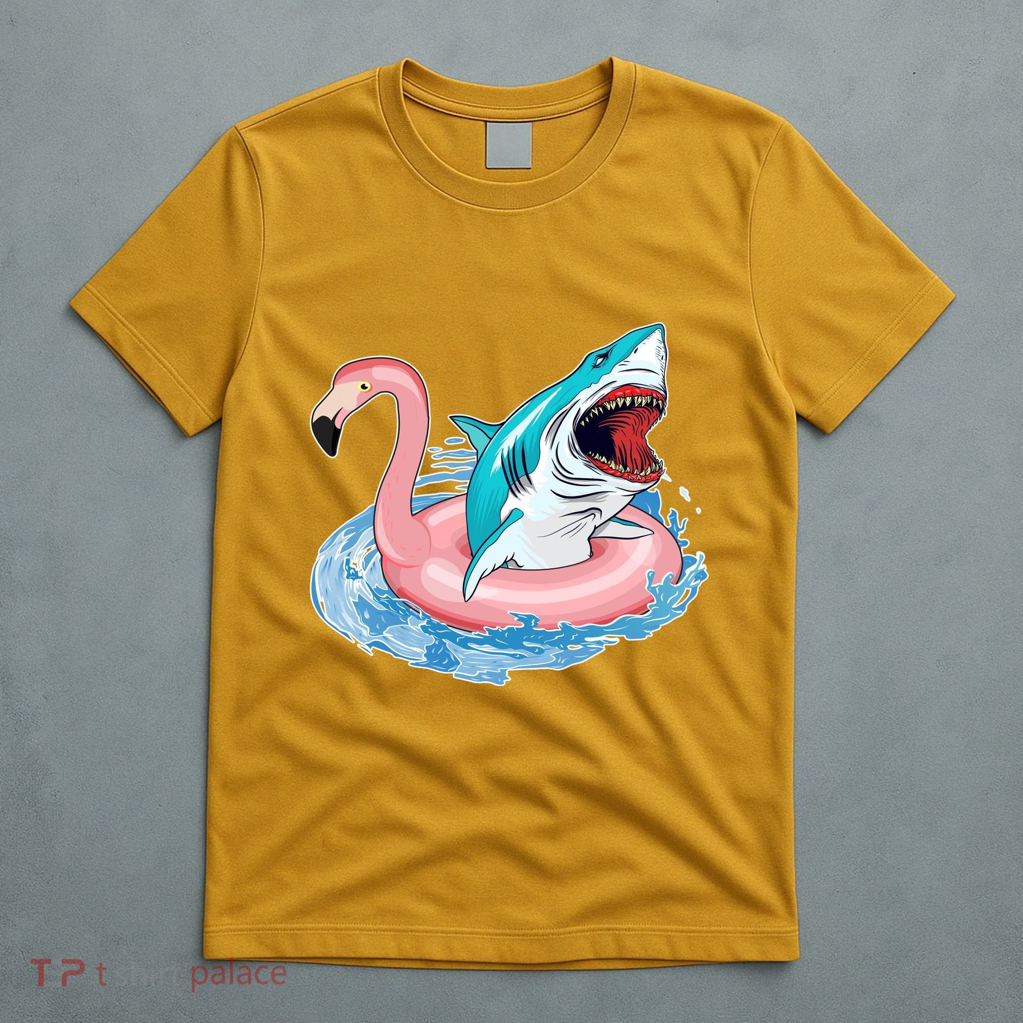 Funny Vacation Time Flamingo SwimTube Shark T-Shirt