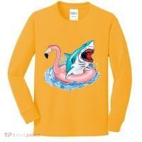 Funny Vacation Time Flamingo SwimTube Shark Kids Long Sleeve Shirt thumb 0