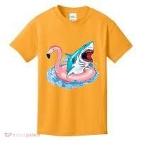 Funny Vacation Time Flamingo SwimTube Shark Kids T-Shirt thumb 0