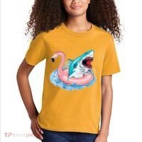 Funny Vacation Time Flamingo SwimTube Shark Kids T-Shirt thumb 2