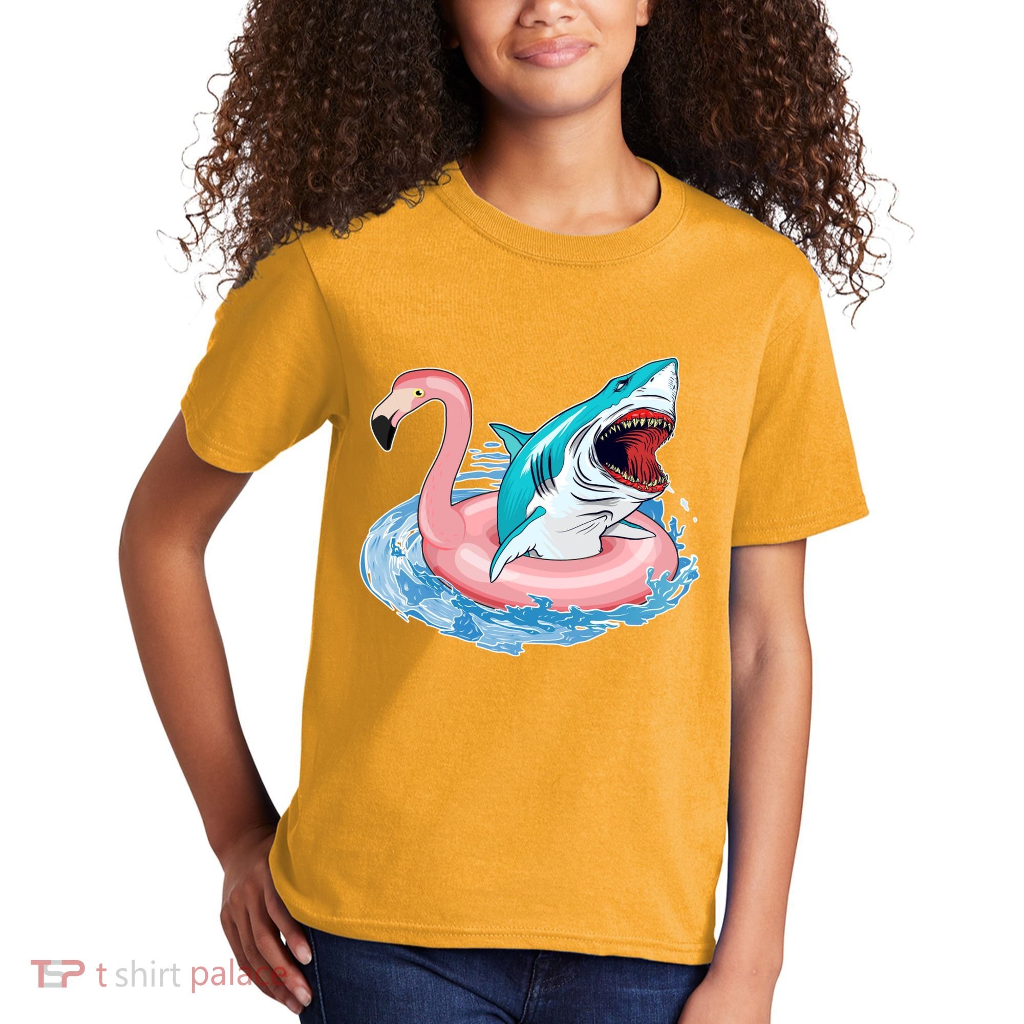 Funny Vacation Time Flamingo SwimTube Shark Kids T-Shirt