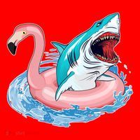 Funny Vacation Time Flamingo SwimTube Shark Santa Hat thumb 1