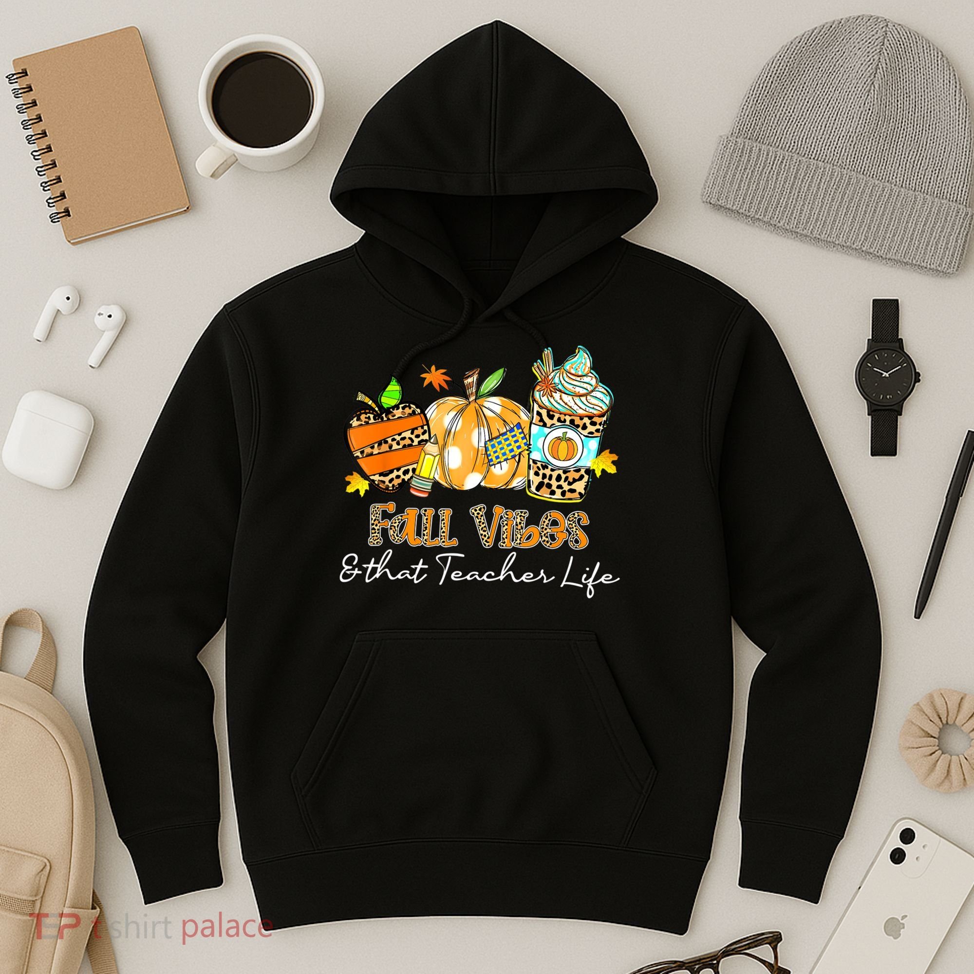 Fall Vibes & That Teacher Life Apple Pencil Pumpkin Fall Hoodie