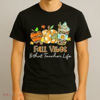 Fall Vibes & That Teacher Life Apple Pencil Pumpkin Fall T-Shirt thumb 3
