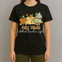 Fall Vibes & That Teacher Life Apple Pencil Pumpkin Fall T-Shirt thumb 4