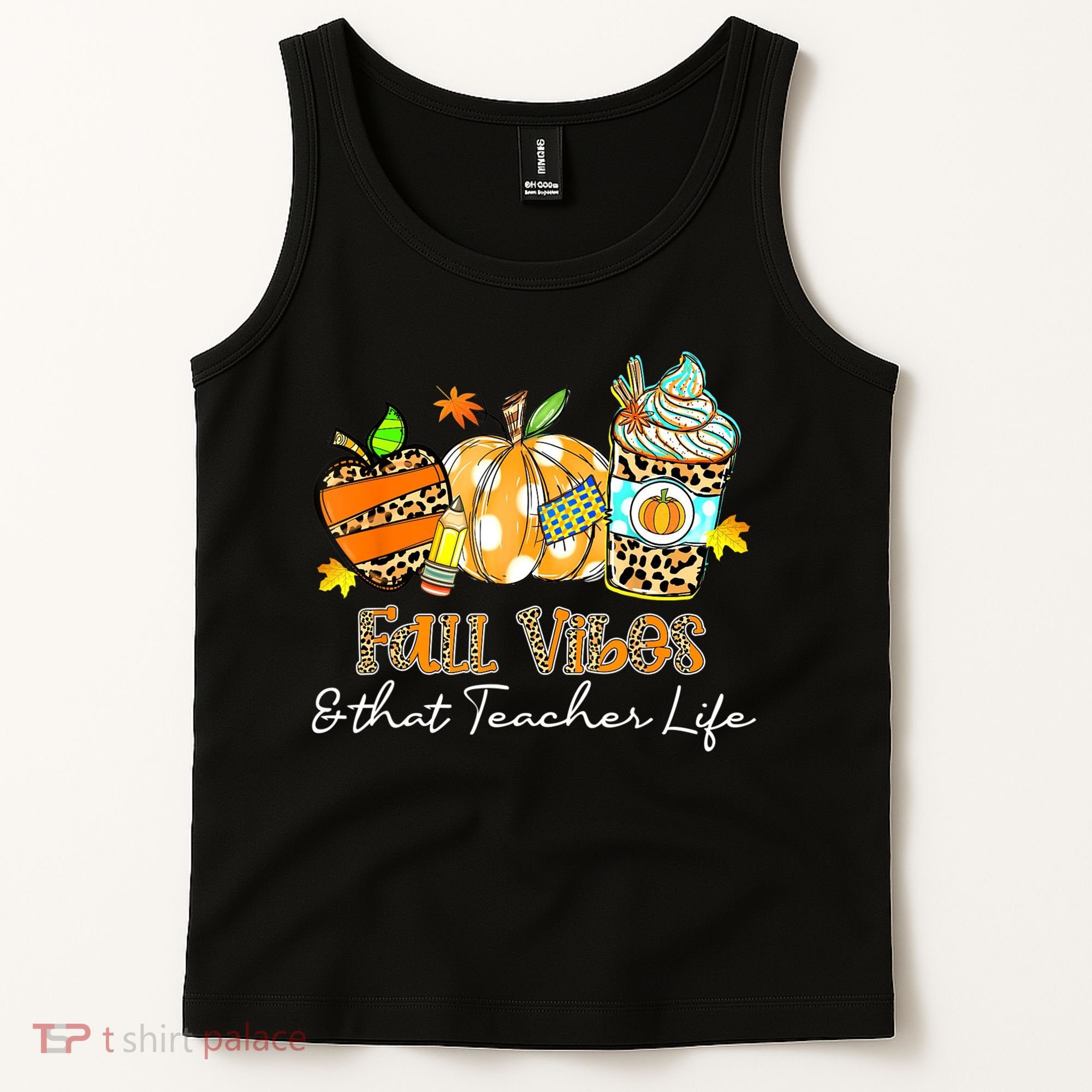 Fall Vibes & That Teacher Life Apple Pencil Pumpkin Fall Tank Top