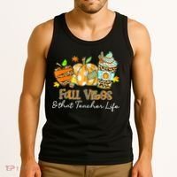 Fall Vibes & That Teacher Life Apple Pencil Pumpkin Fall Tank Top thumb 3