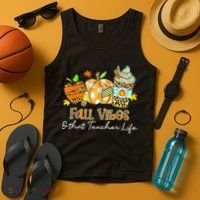 Fall Vibes & That Teacher Life Apple Pencil Pumpkin Fall Tank Top thumb 4