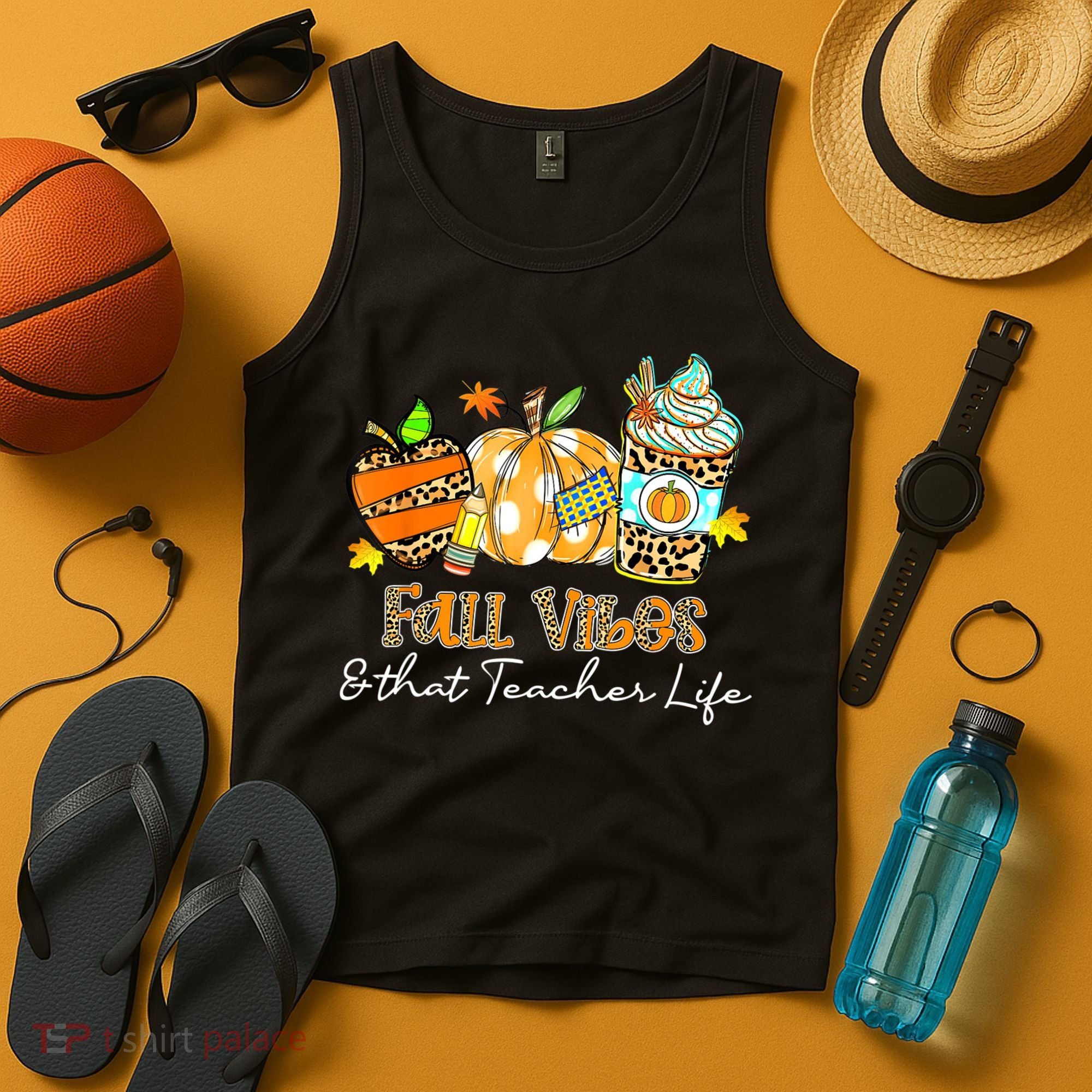 Fall Vibes & That Teacher Life Apple Pencil Pumpkin Fall Tank Top