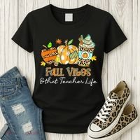 Fall Vibes & That Teacher Life Apple Pencil Pumpkin Fall Women's T-Shirt thumb 3