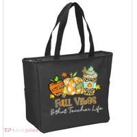 Fall Vibes & That Teacher Life Apple Pencil Pumpkin Fall Tote Bag thumb 2