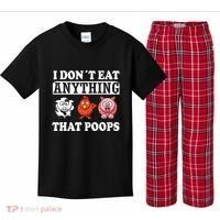 Funny Vegan Vegetarian I Dont Eat Anything That Poops Kids Plaid Pajama Set thumb 0