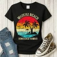 Family Vacation Vintage Retro Honolulu Hawaii Waikiki Beach Women's T-Shirt thumb 3